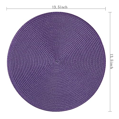 Placemats, Crossweave Heat Resistant Classic Woven Round Place Mats Diameter 13.5 inch for Kitchen Table Set of 6 (Purple) - color: Purple