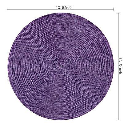 Placemats, Crossweave Heat Resistant Classic Woven Round Place Mats Diameter 13.5 inch for Kitchen Table Set of 6 (Purple) - color: Purple