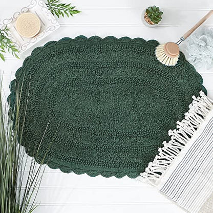 DII Crochet Collection Reversible Bath Mat, Small Oval, 17x24, Dark Green - color: Dark Green, size: 1'5" x 2' (Oval)