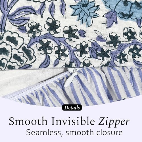 CPC Indigo Blue Block Print Ruffle Pillow Cover 18x18 Inch, Pack of 2 - color: Indigo Blue, size: 18" x 18" (Pack of 2)
