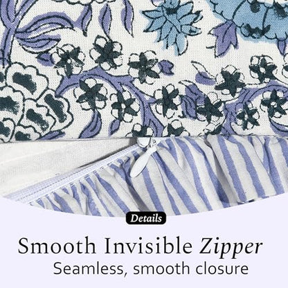 CPC Indigo Blue Block Print Ruffle Pillow Cover 18x18 Inch, Pack of 2 - color: Indigo Blue, size: 18" x 18" (Pack of 2)