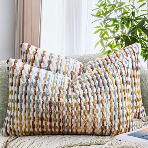 AmHoo Set of 2 Boho Chenille Pillow Cover,12 x 20-Inch Brown - color: Brown, size: 20" x 12" (Pack of 2)