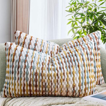 AmHoo Set of 2 Boho Chenille Pillow Cover,12 x 20-Inch Brown - color: Brown, size: 20" x 12" (Pack of 2)