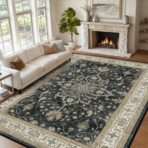 RELEANY Washable Vacuum-Friendly Area Rugs 9'x12' Black/Vintage - color: Black/Vintage, size: 9' x 12' (Rectangular)