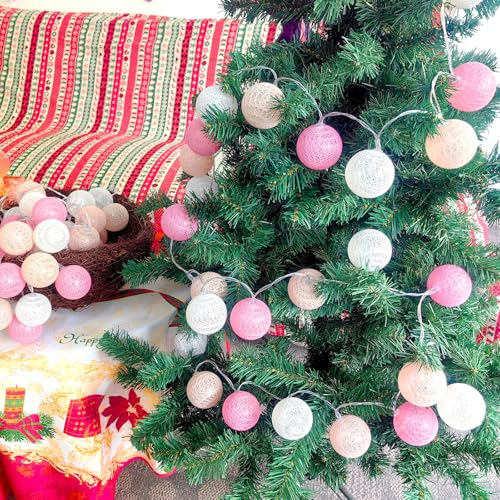 Gardeningwill 3M/10Ft 30 Pink White Ball LED Xmas Wedding Battery Operated String Fairy Light - color: Pink White