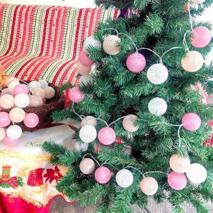 Gardeningwill 3M/10Ft 30 Pink White Ball LED Xmas Wedding Battery Operated String Fairy Light - color: Pink White