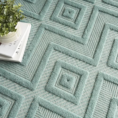 Nourison Home Versatile Aqua Teal 7' x 10' Area Rug - Easy Clean, Non Shedding, Bed Room, Living Room, Dining Room, Kitchen (7' x 10') - color: Aqua Teal, size: 7' x 10' (Rectangular)