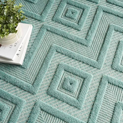 Nourison Home Versatile Aqua Teal 7' x 10' Area Rug - Easy Clean, Non Shedding, Bed Room, Living Room, Dining Room, Kitchen (7' x 10') - color: Aqua Teal, size: 7' x 10' (Rectangular)