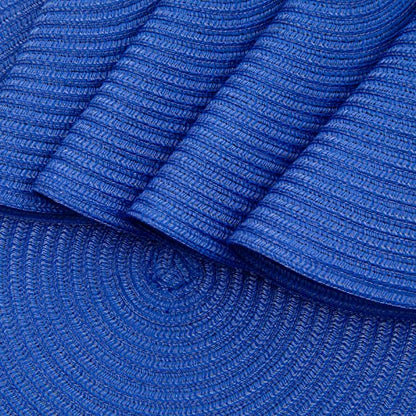 SHACOS Round Placemats Set of 6 Washable 15 inch Round Table Mats Cotton Polyester Woven Braided Place Mats for Dining Table (Blue, 6) - color: Blue, size: Set of 6