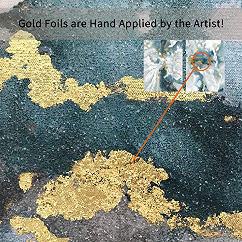TAR TAR STUDIO Abstract Canvas Wall Art 2 Piece: Marble Style Artwork with Goil Foil and White Teal Heavy Texture Paintings for Living Room Pictures or Office Wall Decor 18"x24" - size: 18"x24" x2 Panels (Unframed)