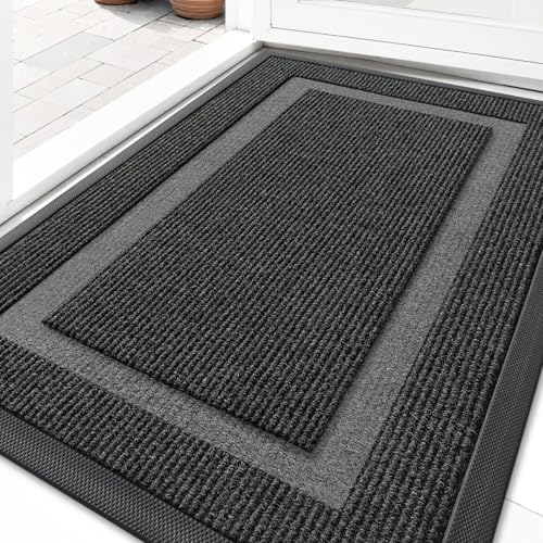 OLANLY Front Door Mat Outside 33x21, All-Season Heavy-Duty Rubber Doormat - color: Black, size: 33" x 21"
