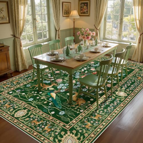 Joydeco Washable 6x9 Area Rugs for Bedroom, Green Boho Peacock Rug Carpet - color: Dark Green, size: 6' x 9' (Rectangular)