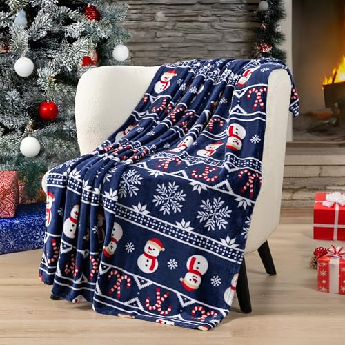 PAVILIA Christmas Snowman Throw Blanket, Blue Holiday Fleece Decor, 50x60 - color: Blue Christmas, size: 50 x 60 Inches - Throw