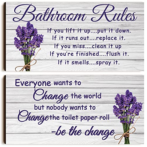 Jetec 2 Pcs Lavender Bathroom Wall Decor Wooden Signs 12 x 6 Inch - style: Lavender Style