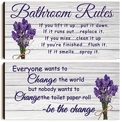 Jetec 2 Pcs Lavender Bathroom Wall Decor Wooden Signs 12 x 6 Inch - style: Lavender Style