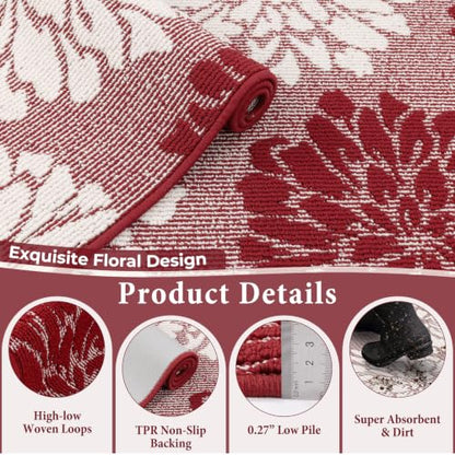 Findosom Christmas Kitchen Rugs Sets of 2, Floral Washable Kitchen Runner - color: Red, size: 24" x 36" + 24" x 71"