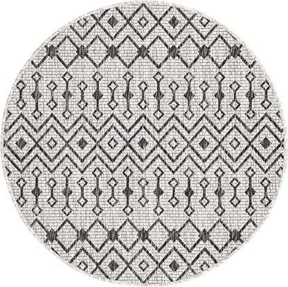 Unique Loom Outdoor Trellis Collection Area Rug - Tribal Trellis (3' 3" Round, Gray/ Black) - color: Gray/Black, size: 3'3" (Round)