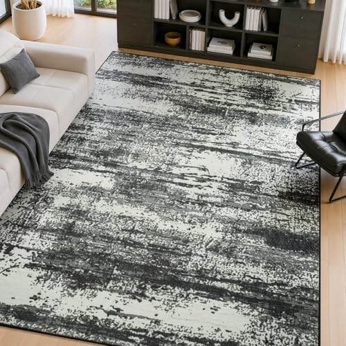 Merelax 5x7 Black White Washable Area Rug Non-Slip Faux Wool Abstract Rug - color: Black White, size: 5' x 7'(60''x84'')