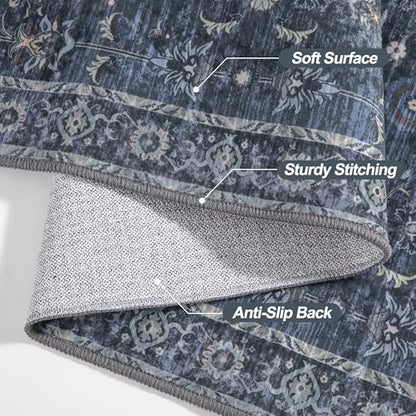 Tangsoo 2.6x14 Washable Long Runner Rug for Hallway Non Slip - color: Distressed Blue Black, size: 2'6" X 14' (Runner)