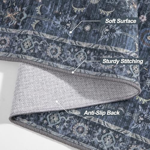 Tangsoo 2.6x14 Washable Long Runner Rug for Hallway Non Slip - color: Distressed Blue Black, size: 2'6" X 14' (Runner)