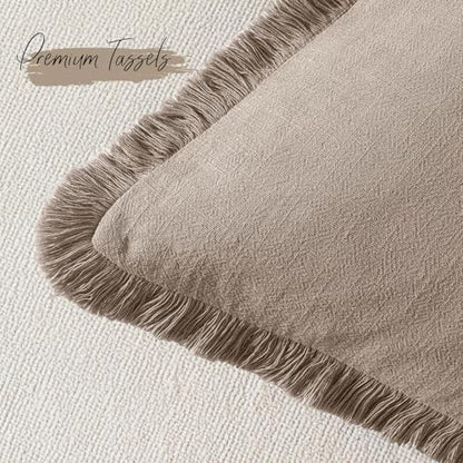 Linen Fringe Throw Pillow Covers 20x20 Inch Set of 2,Brown Tan - color: Dune, size: 20" x 20" (Pack of 2)