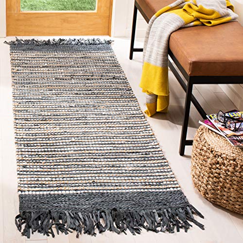 SAFAVIEH Vintage Leather Collection Runner Rug - 2'3" x 6', Dark Grey & Multi, Handmade Boho Fringe Leather, Ideal for High Traffic Areas in Living Room, Bedroom (VTL373D) - color: Dark Grey/Multi, size: 2'3" x 6' (Runner)