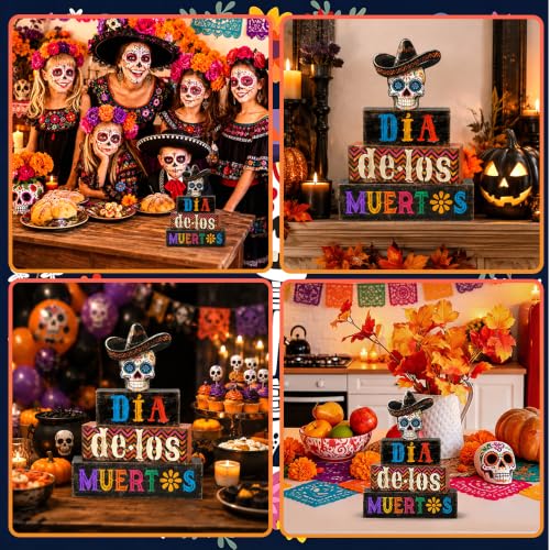 4Pcs Day of the Dead Table Decorations Dia De Los Muertos Sign Decor - style: Day of the Dead