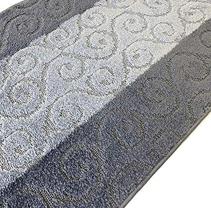 REMNAZ Custom Size Hallway Runner Rug, Scroll Grey, 31 in x 8 ft - color: Scroll / Grey, size: 31 inch Width X 8 Feet Length