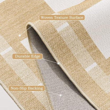 Vasofe 2x6 Runner Rug for Hallway, Checkered Jute Runner Rugs, Washable Rug - color: Khaki & White, size: 2' x 6' (Rectangular)