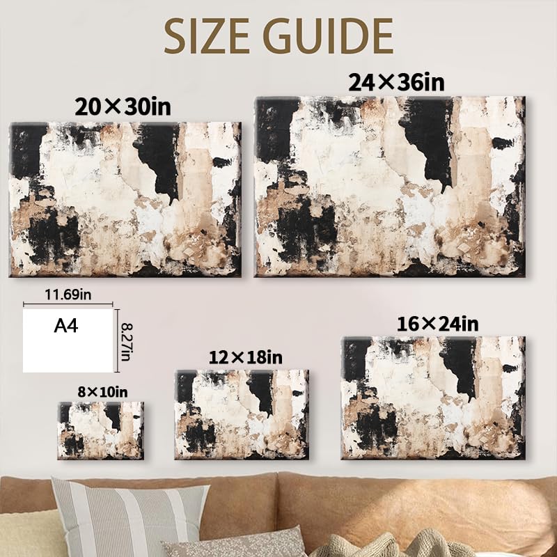 EVERLASTING STROKES Modern Abstract Textured Canvas Wall Art Black Cream Painting for Living Room Bedroom Home Office Decor (001,16 * 24in) - size: 16*24in