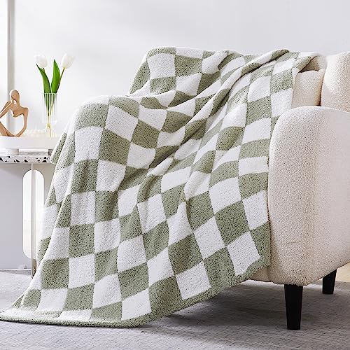 WRENSONGE Soft Checkered Throw Blanket for Couch-Cozy Warm Knitted Blankets - color: Aloe Sage, size: Throw (50"x 60")