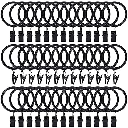 Lansian 44 Pack Curtain Rings with Clips Hooks 1-1/2 in Diameter Rustproof - color: Black, size: 1.5"Inner Dia, 44Pack