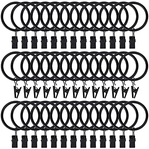 Lansian 44 Pack Curtain Rings with Clips Hooks 1-1/2 in Diameter Rustproof - color: Black, size: 1.5"Inner Dia, 44Pack