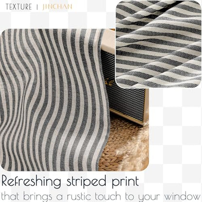 jinchan Stripe Linen Kitchen Valance Curtain, 50x16, 1 Panel, Black - color: Boxter Striped | Black on Linen, size: 50"W x 16"L (Pack of 1)