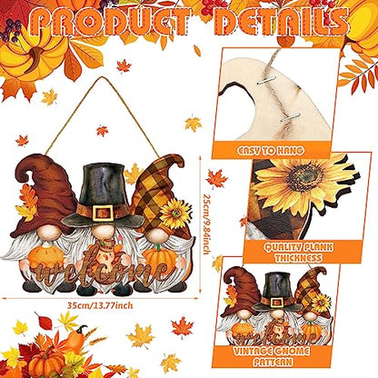 Huwena Fall Decorations for Home, Wooden Gnome Welcome Door Sign Harvest - style: Pumpkin Gnome Style