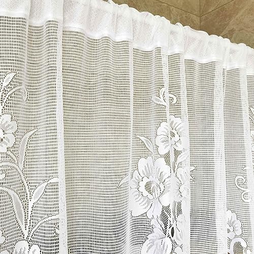 1 Panel White Floral Embroidery Tie-Up Sheer Lace Curtain Valance - color: White, size: 59"W x 39"L (Pack of 1)