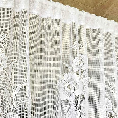 1 Panel White Floral Embroidery Tie-Up Sheer Lace Curtain Valance - color: White, size: 59"W x 39"L (Pack of 1)