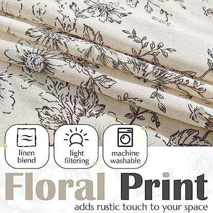jinchan Floral Linen Kitchen Valance Curtain, 50x18, 1 Panel, Black - color: Flower Black on Beige, size: 50"W x 18"L (Pack of 1)
