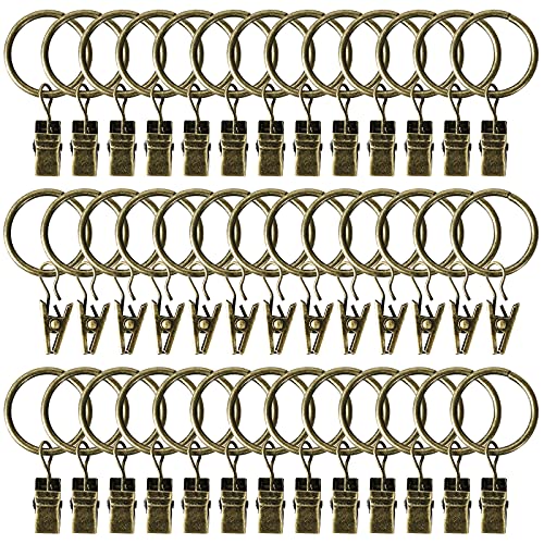 Lansian 44 Pack Curtain Rings with Clips Hooks 1.26 in Diameter Rustproof - color: Antique Brass, size: 1.26"Inner Dia, 44Pack