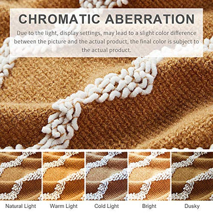 BOURINA Knitted Throw Blanket Boho Chenille Blanket,Dark Gold 50x60Inch - color: A-mustard, size: 50"×60"