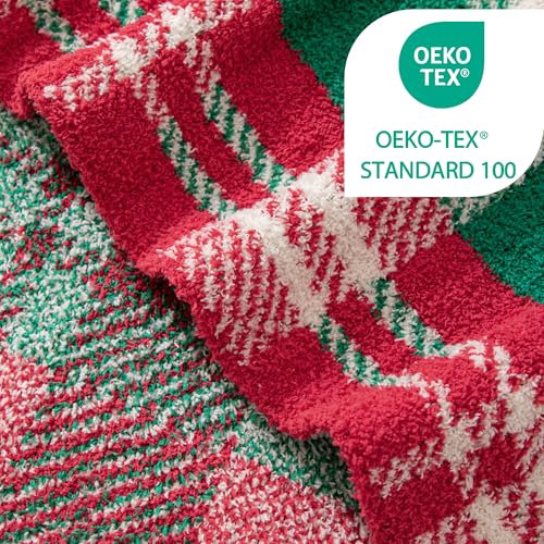 Exclusivo Mezcla Reversible Knit Throw Blanket for Couch, Red and Khaki - color: Red and Khaki, size: Throw (50"x60")
