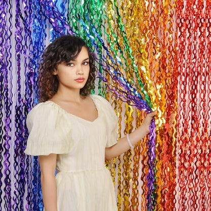 CYLMFC 3 Pack Rainbow Foil Curtains - 3.3x6.6ft Metallic Streamers Tinsel Curtains Background for Photo Booth Birthday Weddings Carnivals Graduation - color: 6 Color Rainbow