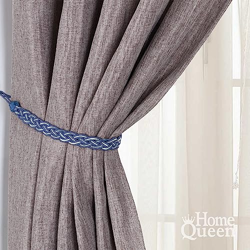 Home Queen Hand Braided Curtain Tie Back, Buckle Holdback Drapery Curtain Tiebacks, 6 Rope Belt Curtain Tie with 6 Metal Hooks, Navy and Silver - color: Navy+silver, size: 6 Pack