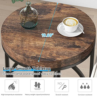 LITTLE TREE 20” Round End Table with Thick Wood Top，Modern Sofa Side Table with Gold O-Shaped Base, Midcentury Accent Table Cocktail Table Nightstand for Living Room Bedroom - color: Rustic Brown+black