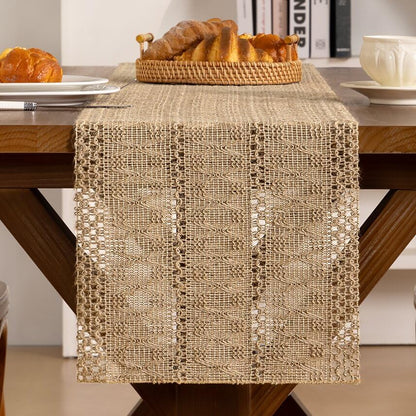 Burlap Brown Woven Table Runner Cotton Linen 11"×60" - color: Burlap Brown, size: 11" × 60"