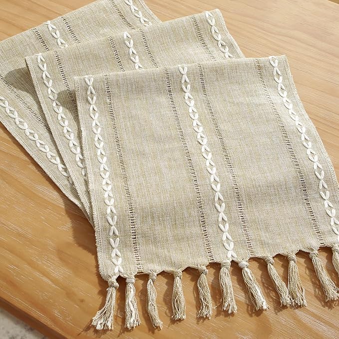 Wracra Rustic Linen Table Runner, Coffee Table Runners 48 inches Long - color: Hemstitched Coffee, size: 13"×48"