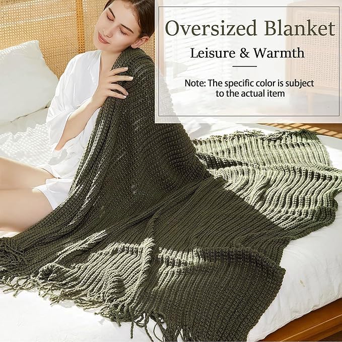 Blagic Knit Throw Blanket for Couch and Bed with Tassels,Dark Green,60"x80" - color: B-dark Green, size: 60 × 80 in