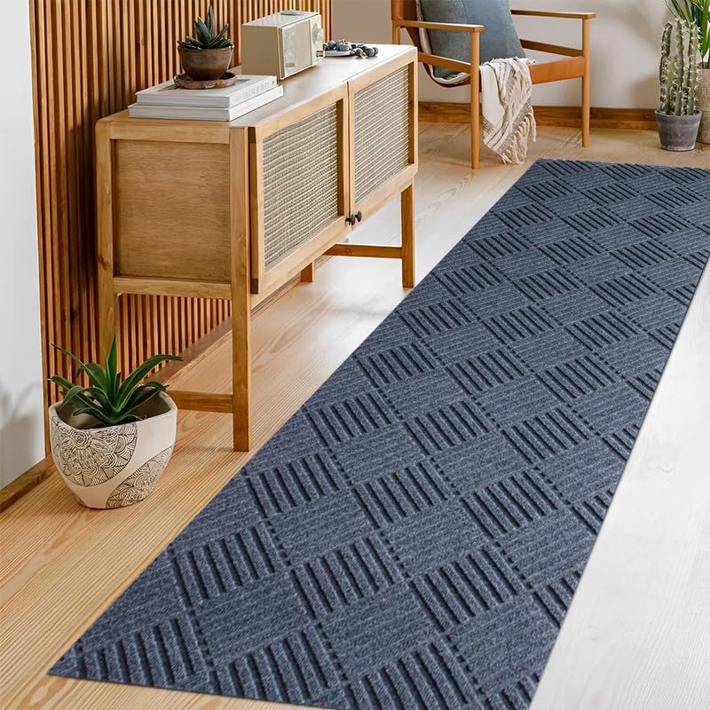 Runner Rug Non Slip, 1FT x 6FT Washable Area Rug Indoor Outdoor Rubber Back Carpet Mat for Hallway Kitchen Entryway Laundry Room Foyer Balcony Living Room, Grey
