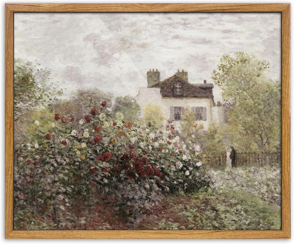UPWOIGH Claude Monet Argenteuil Garden Framed Wall Art, 16 x 24 Inch - color: Brown Monet, size: 24"L x 16"W