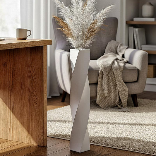 Tall Floor Vase - 23.6 Inch Modern Square Twist Vases for Home Decor, Large Decorative White Vase for Dried Flowers, Pampas Grass, Centerpiece - Matte Finish - color: White, size: 23.6 in